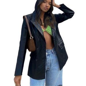 Princess Polly Ellen Faux Leather Fully Lined Black Blazer Sz. XS/S NWT